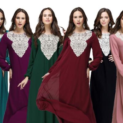 China Wholesale Breathable Islamic Round Neck Chiffon Long Sleeve Retro Muslim Dress for sale