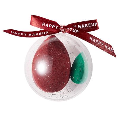 China Non Toxic Latex Holiday Season Makeup Christmas Blast Ball 2pcs Waterdrop Beauty Sponge Gift Set Red Green Non Toxic New Style for sale