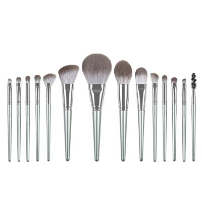 China Angular Blush New Style 2021 Luxury Silver 14pcs Cosmetics Brush Professional Wood Handle Beauty Glitter Makeup Set Brush for sale