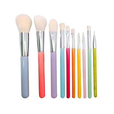 China Angular Blush 2020 New Style Rainbow Cosmetic Brush Candy Color Beauty Tool 10pcs Wooden Makeup Set Brush for sale