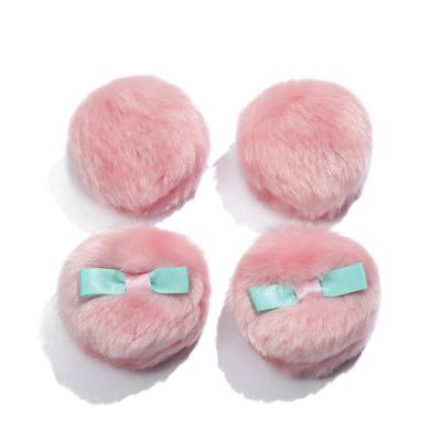 China Facial Makeup Including Wholesale Low Price Baby Fuzzy Pink Blush Foundation Makeup Soft Powder Puff With Blue Cute Bow for sale