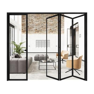 China Narrow Sided Aluminum Folding Doors , Black Anodized Double Track Doors ISO45001 for sale