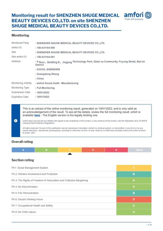 BSCI - Shenzhzhen Shuge Medical Beauty Devices Co., Ltd.