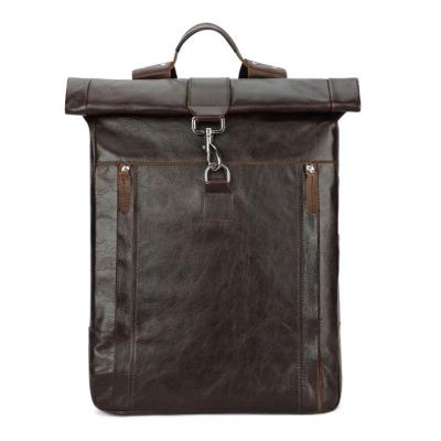 China Multifunctional Leather Laptop Backpack Cylinder Office Rolltop Men's Backpack Genuine Leather Bag for sale