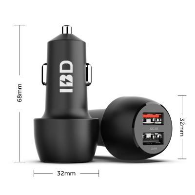 China Mini Design Blue Led Built In Car Charger Minin Design PC V0 Flame Retardant Material Black Car Charger For Mobile Phone for sale