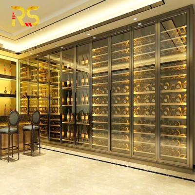 China Modern Villa Decorative Luxury Stainless Steel Gold Bar Wine Storage Cabinet Display With Led for sale