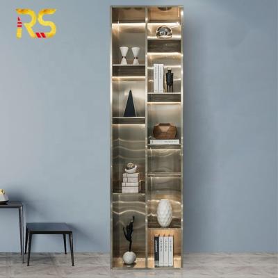 China Modern Hotel Modern Wall Cabinets Stainless Steel Gold Showcase Display for sale