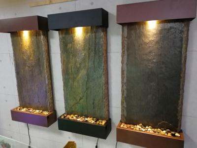 China Stainless Steel Water Fountain Wall Mounted Slate Artificial Stone Fountain with LED Spot Light for sale