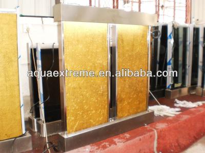 China Stainless steel wall mouted water fountains with gold glass and brushed stainless steel frame for sale