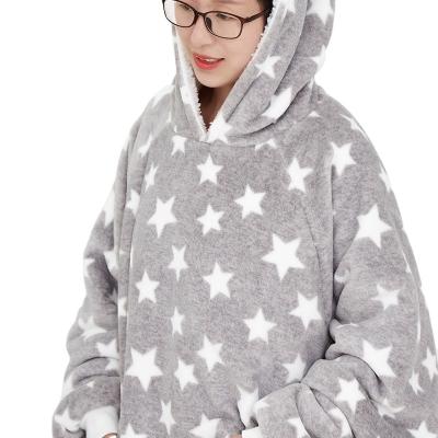 China Anti-pilling 100% Polyester Printed Coral Sherpa Fleece Oversize Wearable Hoodie Cover Adult for sale