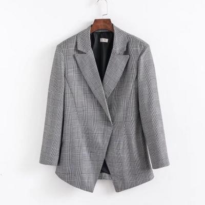 China Wholesale Hot Sale Anti-Wrinkle Lady Casual Plaid Tuxedo Loose Plaid Covered Button Jacket Slim Fit Office Woman Jacket for sale