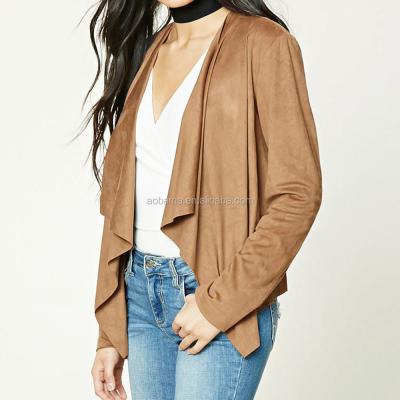 China OEM China Wholesale 2019 Essential Casual Anti-pilling Look Sheath Long Edge Asymmetric Lightweight Faux Suede Draper-front Jacket For Women for sale