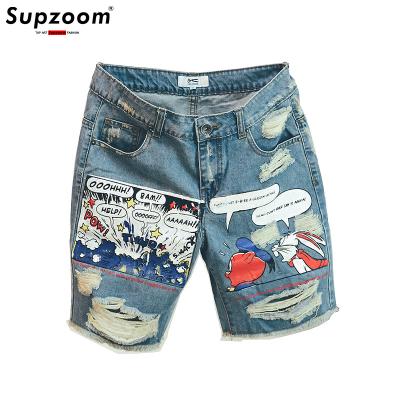 China 2020 New Arrival Hot Sale Fashion Men's Breathable Jeans Print Jean Shorts Men Ulzzang Summer Lightweight Pattern Length Zipper Fly Washed for sale