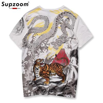 China 2020 new arrival fashion cotton o-neck shirt brand clothing man T-shirt man hip hop top EL flash men's clothing o-neck embroidered tattoo carps sho for sale