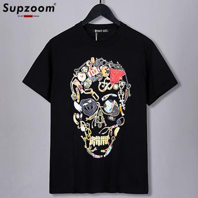 China Supzoom 2022 New Arrival Summer Breathable O-Neck Knitted Cotton T-shirt Casual Short Hip Hop Men In Joker Logo Skeleton Printing Popular for sale