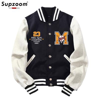 China Rib Sleeve Letter Cotton Top Fashion New Arrival Supzoom Loose Cardigan Coat Single Breasted Casual Baseball Regular Jacket Bomber for sale