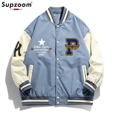 China 2022 New Arrival Supzoom Letter Rib Sleeve Top Fashion Loose Logo Breasted Bomber Casual Jacket Simple QUICK DRY Baseball Cardigan Coats for sale