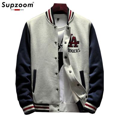 China Supzoom Newcomer Letter Rib Sleeve Cotton Embroidery Logo Breasted Loose Casual Bomber Jacket Breathable Baseball Loose Cardigan Coat for sale