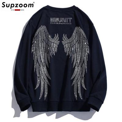 China New Arrival Supzoom Breathable Drill Big O-Neck Warm Slim Wing Long Sleeve Trend Short Sale Cotton Hip Hop Sweatshirt Frosted Solid Men for sale