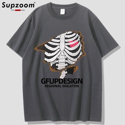 China 2022 Supzoom New Arrival Breathable Summer O-Neck Knitted Cotton T-shirt Men's Popular Hip Hop Casual Short Skulls Logo Skeleton Printing for sale