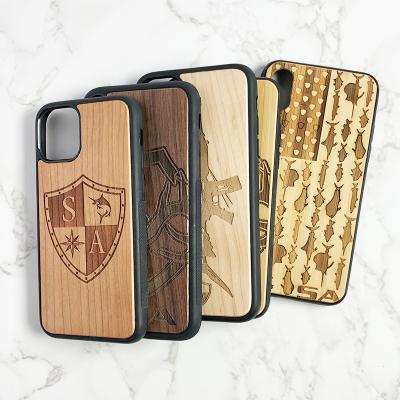 China Four Corner Protect Customized Walnut Shockproof Bamboo Laser Engraving Design Wooden Phone Cases For Iphone XR XS max 11 12 Mini Smartphone Wooden Cover Shell for sale