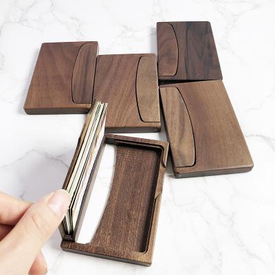 China 100% Real Walnuts Creative Gifts Card Holder Business Credit Card Holders Cases Eco-friendly Natural Wooden Bamboo Wooden Cases Name Card Holders for sale