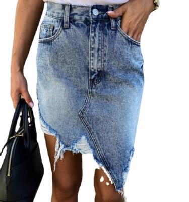 China 2021Popular hot sale viable casual irregular hip-wrapped tassel in Europe and America dress ripped denim skirt for sale