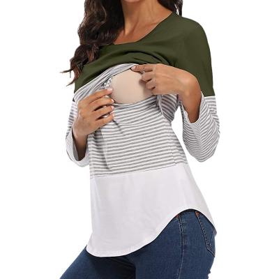 China Color Matching Three-dimensional Casual Loose Round T-shirt Antibacterial Breastfeeding Breastfeeding Women's Vest Neck Jacket for sale