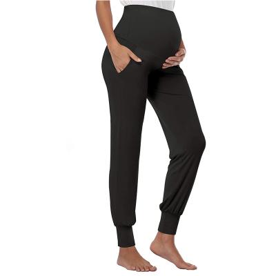 China OEM Antibacterial Elastic Leg Openings Capris With Pockets High Waist Pants For Pregnant Women Maternity Pants for sale