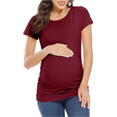 China Antibacterial Wholesale Summer Shorts Sleeve Cotton Maternity Tops Cute Baseball Printed T-shirt For Pregnant Woman for sale