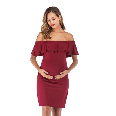 China New Design One Shoulder Solid Color Antibacterial Floor Length Dress For Pregnant Women Photo Shoot Depict Dress for sale