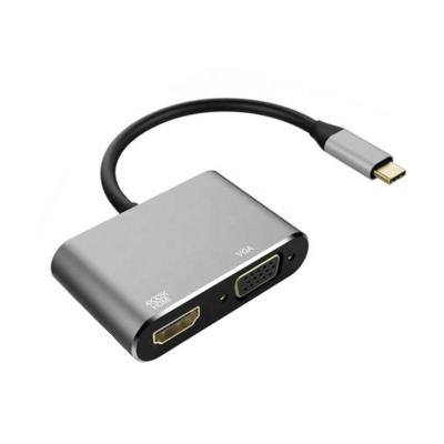 China Left Extension USB C to VGA Adapter USB 3.1 Converter Adapter USB Hub for MacBook Laptop 2 in 1 Type C Hub for sale