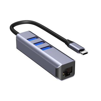 China RJ45 Ethernet C Hub Aluminum Alloy 4 USB USB 3.0 Hub to Type Left RJ45 for Type C Hub Laptop USB Adapter for sale