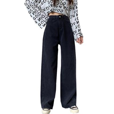 China Breathable Embroidered Logo Black Womens Boyfriend Denim Pants Wide Leg Jeans for sale