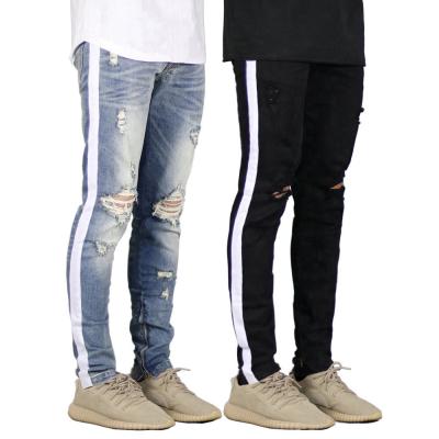 China Sustainable Fashion Ripped Side Striped Pants Jeans Men for sale