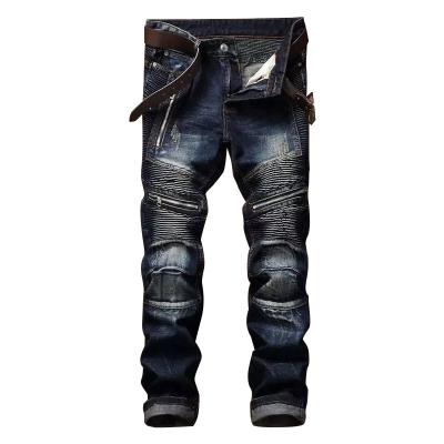 China Viable Factory Custom Mens Biker Moto Skinny Stretchy Distressed Jeans for sale