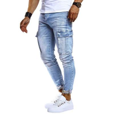 China Viable Men's Casual Hip Hop Cargo Denim Washed Jeans for sale