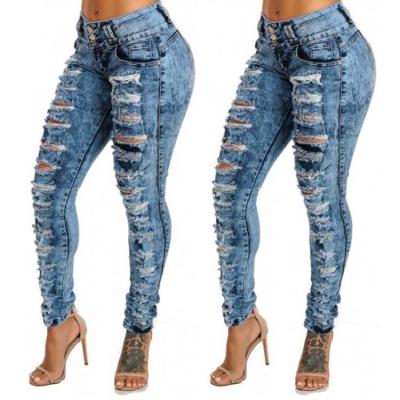 China Color Fade Proof Women High Waisted Butt Lift Skinny Ripped Jeans for sale