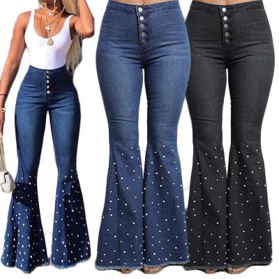 China Classic Color Fade Proof Women High Waist Flared Bell Bottoms Wide Leg Jeans for sale