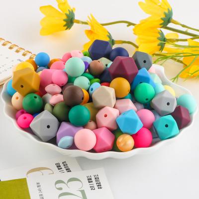 China Eco-friendly Safety Colorful Fast Shipping Chewable Silicone Beads Round Silicone Hexagon Bead For Baby Teethers Toys Pens Jewelry Making for sale