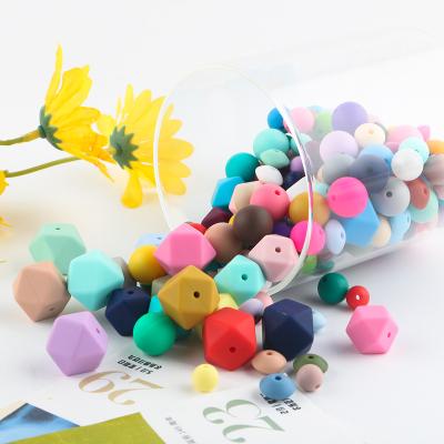 China Wholesale Custom Colorful 9mm 12mm 15mm 19mm Food Grade Baby Chew Teether Colorful BPA Free Silicone Bead For Necklace Key Chain Jewelry Making for sale