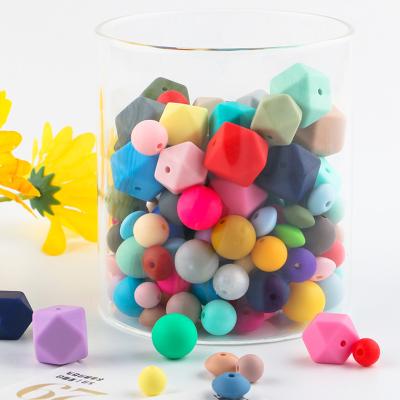 China 9MM/12MM/15MM Round Silicone Baby Chewing Teether Soft Polygon Free Custom Wholesale Colorful Food Grade Bpa Teether Beads Jewelry Making for sale