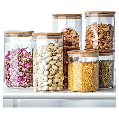 China Food Glass Material And Feature Eco-friendly Borosilicate Glass Storage Jar With Bamboo Press Lid Storage-125S for sale