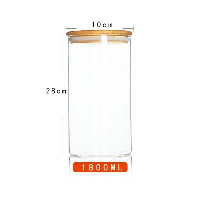 China 1800ml Large Clear Glass Food Kitchen Storage Container Jar With Bamboo Lid Storage-144S for sale