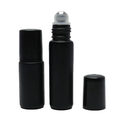 China 5ml 10ml Cosmetic Roll On Bottle Rollerball Glass Bottle For Essential Oils Black Matte Frosted Roller Glass Bottle 15ml Roller-19S for sale