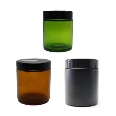 China 4oz 8oz Black Label Customer Cosmetic Matte Empty Candle/Green/Clear/Amber Glass Jars With Metal Lids GJ-16S for sale