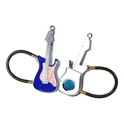 China Unique Cute Guitar Shape lock Fingerprint blue-tooth padlock for Luggage and Suitcase for sale