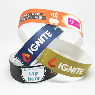 China 13.56mhz NFC Paper Bracelets Disposable Paper Wristbands F08 M1 Chip inlay Disposable Wristband for sale