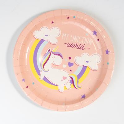 China Pony Viable Monster Pink Unicorn Rainbow 9Inch Cartoon Fairy Kids Halloween Party Disposable Paper Plate for sale