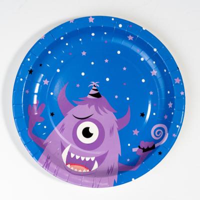 China 9 Inch Cartoon Disposable Monster Series Children's Paper Plate Party Disposable Paper Plate for sale